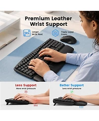 Lofree Wireless Keyboard Mouse Set Quiet Ergonomic Wave Design Leather Wrist Rest Productivity Shortcuts