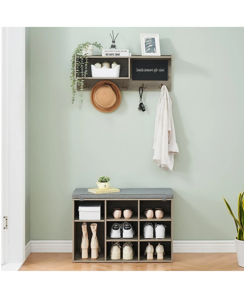 gaomon Hall Tree, Wall Mounted Coat Rack Shoe Bench Set with 5 Hooks, Industrial Entrance Organizer, Shoe Cubbies, Entryway Bench with Storage