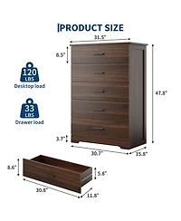 Gaomon 2 Set of 5 Drawer Dresser for Bedroom, 47" Tall Chest Drawers, Modern with Metal Handles, Storage Organizer.