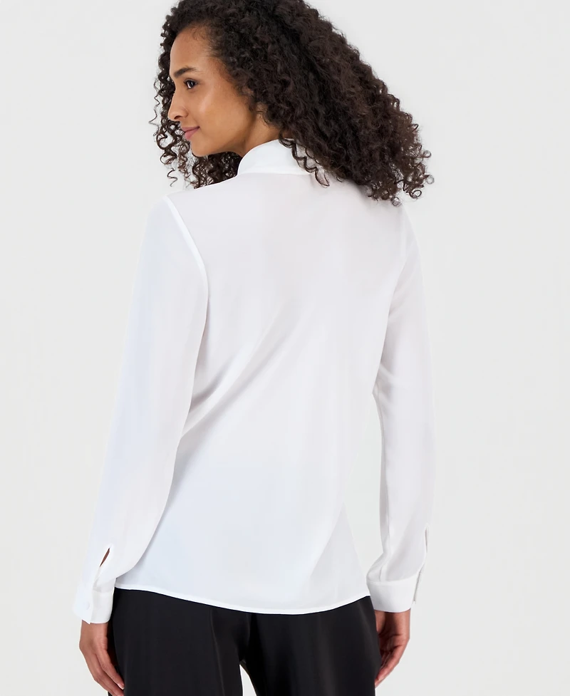 Tahari Asl Petite Tie-Front V-Neck Long-Sleeve Blouse