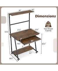 Sugift Small Rolling Computer Desk with Charging Station and Led Lights
