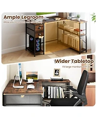 Sugift L-Shaped Corner Computer Desk with Charging Station and 2 Fabric Drawers
