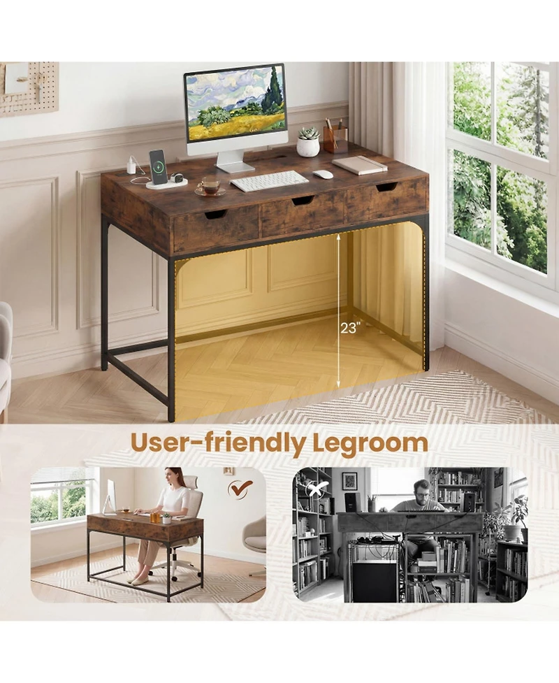Sugift Office Writing Desk with Power Outlets and Hidden Compartment