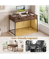 Sugift Office Writing Desk with Power Outlets and Hidden Compartment