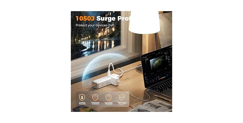 Tessan 20W Usb Charging Surge Protection 9-Outlet Power Strip for Phones, Tablets and Devices