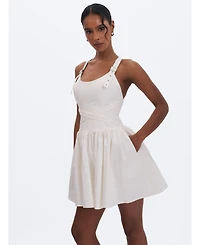 Miss Circle Women's Francine White Cotton Denim Crossover Strap Mini Dress