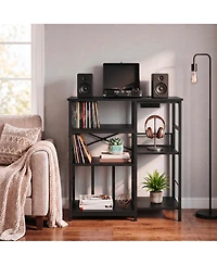 31.5 x 15.7 x 33 Inch Record Player Stand with Vinyl Storage, Turntable Table with Charging Station for Living Room, Black/Brown