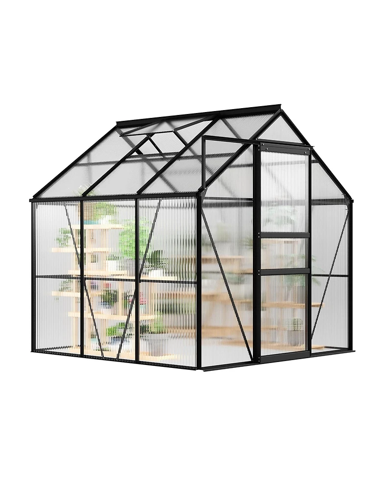6 x Ft Walk-in Aluminum Greenhouse with 3 Sections, Outdoor Garden Plant House for Backyard Patio and Balcony, White/Green/Black