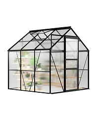 6 x Ft Walk-in Aluminum Greenhouse with 3 Sections, Outdoor Garden Plant House for Backyard Patio and Balcony, White/Green/Black