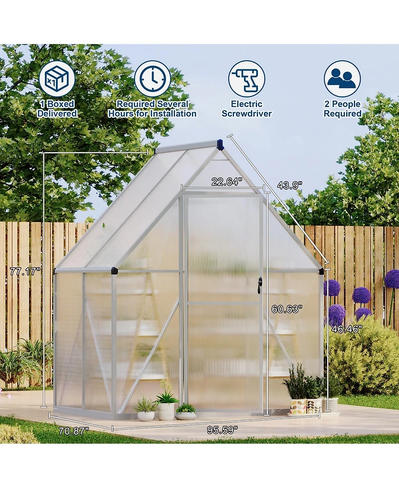 67x45x77 In Hard Anodized Aluminum Greenhouse, 6x4 Ft Sun Room with Reinforced Frame for Outdoor Garden Backyard Patio
