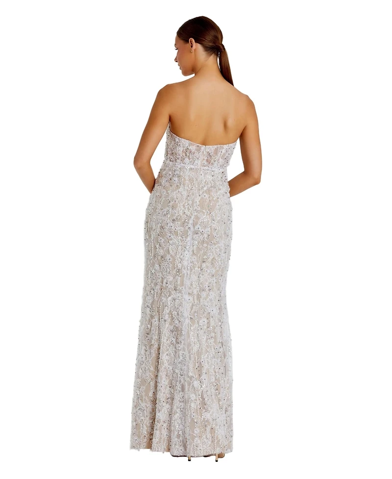 Mac Duggal Women's Beaded Applique Strapless Bustier Gown