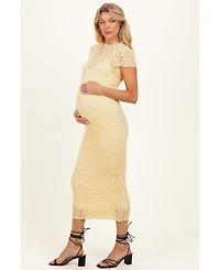 Pinkblush Women's Yellow Sheer Lace Overlay Short Sleeve Midi Dress