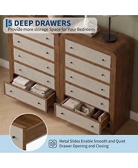 5 Tall Drawer Dresser for Bedroom, Modern Chest of Drawers, Linen Drawer Fronts, Anti-Tip Kit, Sturdy Storage Organizer for Living Room, Entryway