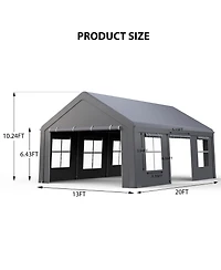 13 x 20 Ft Carport with 3 Doors 5 Windows, Heavy Duty Steel Frame Pe Fabric Car Canopy Garage for Car Truck Suv Outdoor Parking