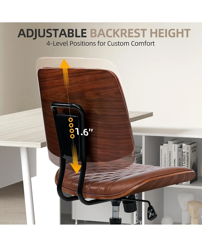 22.4"D x 22.4"W x 33.1"H Pu Leather Armless Office Chair with Diamond Stitch Cushion, Lounge Desk Chair for Home Office Vanity Bedroom