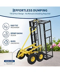 43x20x22 in Steel Garden Dump Cart, Yard Wagon with Removable Sides, 180 Degree Swivel Handle, 10 in Tires, for Backyard Patio, Green/Yellow