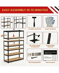 5-Tier Storage Shelving Unit, Carbon Steel Frame with Engineered Wood Shelves for Garage Basement Pantry Organization, Black