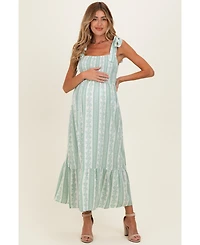 Pinkblush Women's Sage Floral Stripe Smocked Shoulder Tie Midi Dress