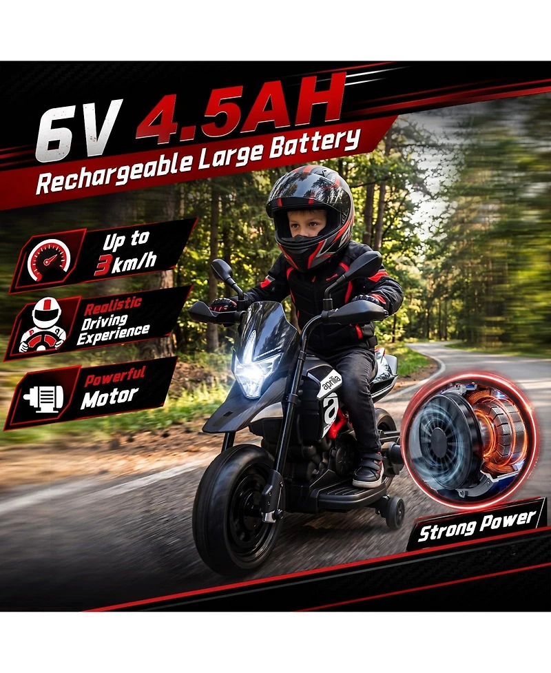 6V Kids Ride On Licensed Motorcycle Toy, Battery Powered Sport Bike with Training Wheels for Indoor Outdoor Play, Gray/Red/Black, Ages 3-6