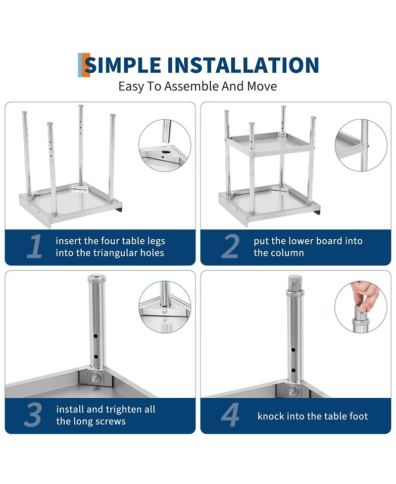 24 x 12 30/24 30 in. Stainless Steel Bbq Prep Table, Outdoor Grill Work Table with Removable Backsplash for Patio Backyard, Silver