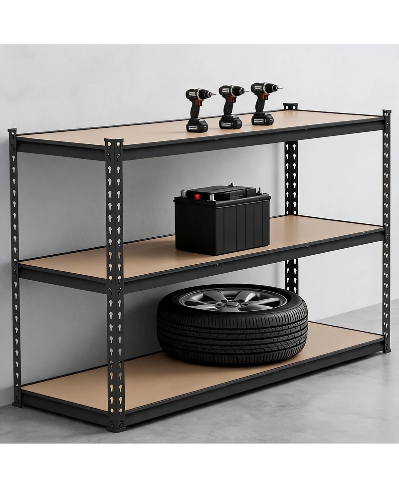 36 Inch 3-Tier Heavy Duty Storage Rack with Carbon Steel Frame and Engineered Wood Shelves, Garage Shelving Unit, Matte Black