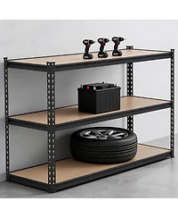 36 Inch 3-Tier Heavy Duty Storage Rack with Carbon Steel Frame and Engineered Wood Shelves, Garage Shelving Unit, Matte Black