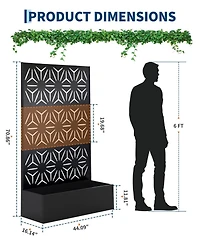 44 x 71 16 Steel Privacy Screen Planter Box, Decorative Metal Plant Holder for Backyard Patio Garden, Black
