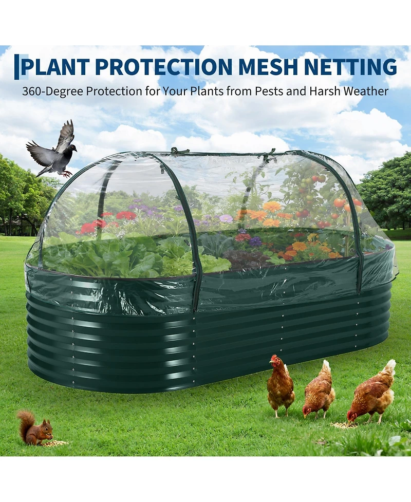 94x47x23 In Raised Garden Bed with Pvc Cover, Galvanized Steel Oval Planter Box for Vegetables Flowers Herbs Outdoor, Dark Green