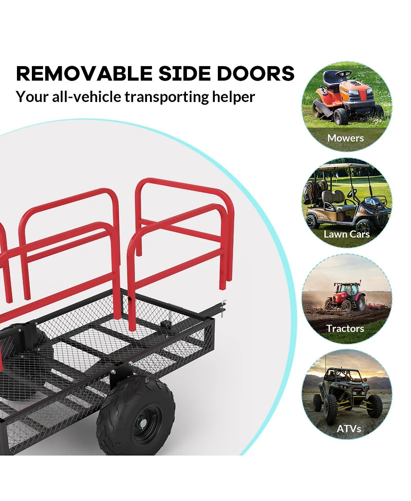 28x54x36 In Atv Heavy Duty Utility Trailer, Alloy Steel 1700 Lb Capacity with Mesh Sides for Garden Farm Land Transport, Red