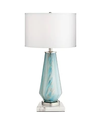 Possini Euro Design Jaime Modern Table Lamp with Square White Marble Riser 26" High Blue Gray Art Glass Drum Shade for Bedroom Living Room Bedside