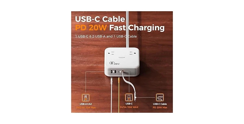 Tessan Power Strip with Usb Charging with 8-in-1, 5Feet, 4 Outlets for Home, Office and Travel
