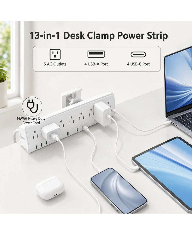Lofree Desk Clamp Mount 45W Fast Charging Surge Protector for MacBook Air, Laptops, Tablets, and Smartphones