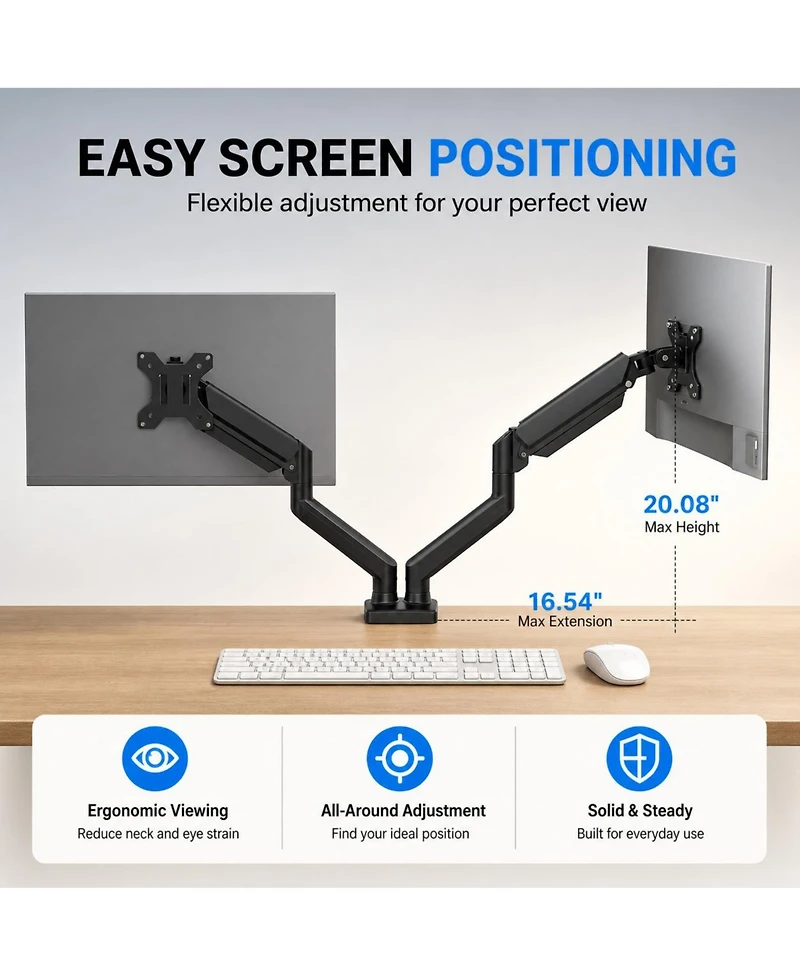 Lofree Gas Spring Monitor Mount Full-Motion Dual Arm Desk Mount Supports 13 to 32 Inch Monitors
