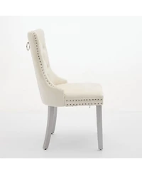 Flynama Set of 2 Mid-Century Velvet Tufted Dining Chairs, Solid Wood Leg Nailhead Trim 280lbs Weight Capacity
