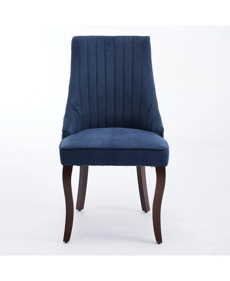 Flynama Set of 2 Rayon Flocking Linen High Back Curved Solid Wood Legs Adjustable Leveling Feet Dining Chairs