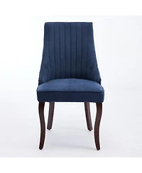 Flynama Set of 2 Rayon Flocking Linen High Back Curved Solid Wood Legs Adjustable Leveling Feet Dining Chairs