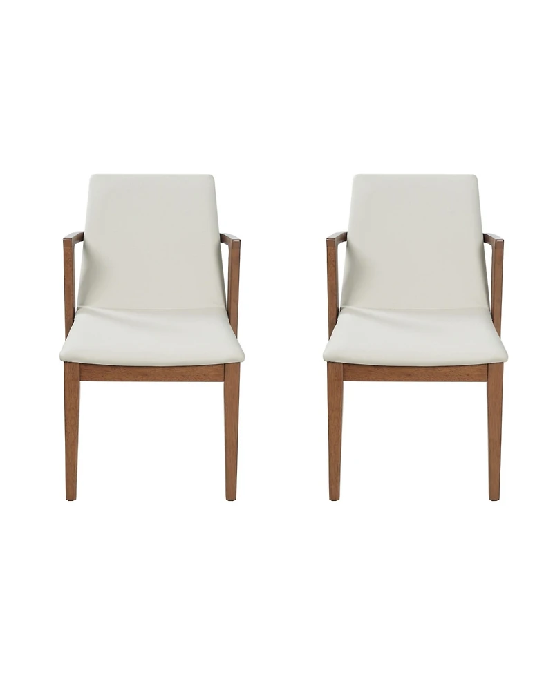 Flynama Set of 2 Mid-Century Modern Dining Armchairs Pu Upholstery with Walnut Rubber Wood Frame