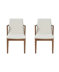 Flynama Set of 2 Mid-Century Modern Dining Armchairs Pu Upholstery with Walnut Rubber Wood Frame