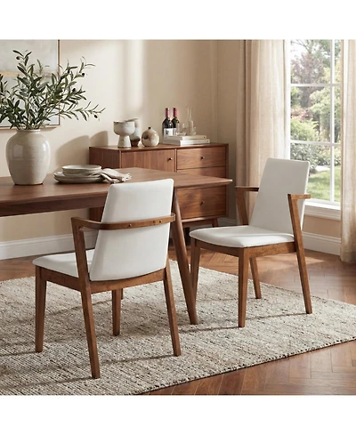 Flynama Set of 2 Mid-Century Modern Dining Armchairs Pu Upholstery with Walnut Rubber Wood Frame
