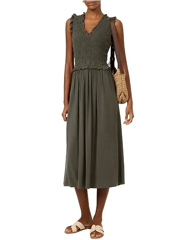 Mint Velvet Women's Shirred Ruffle Midi Dress