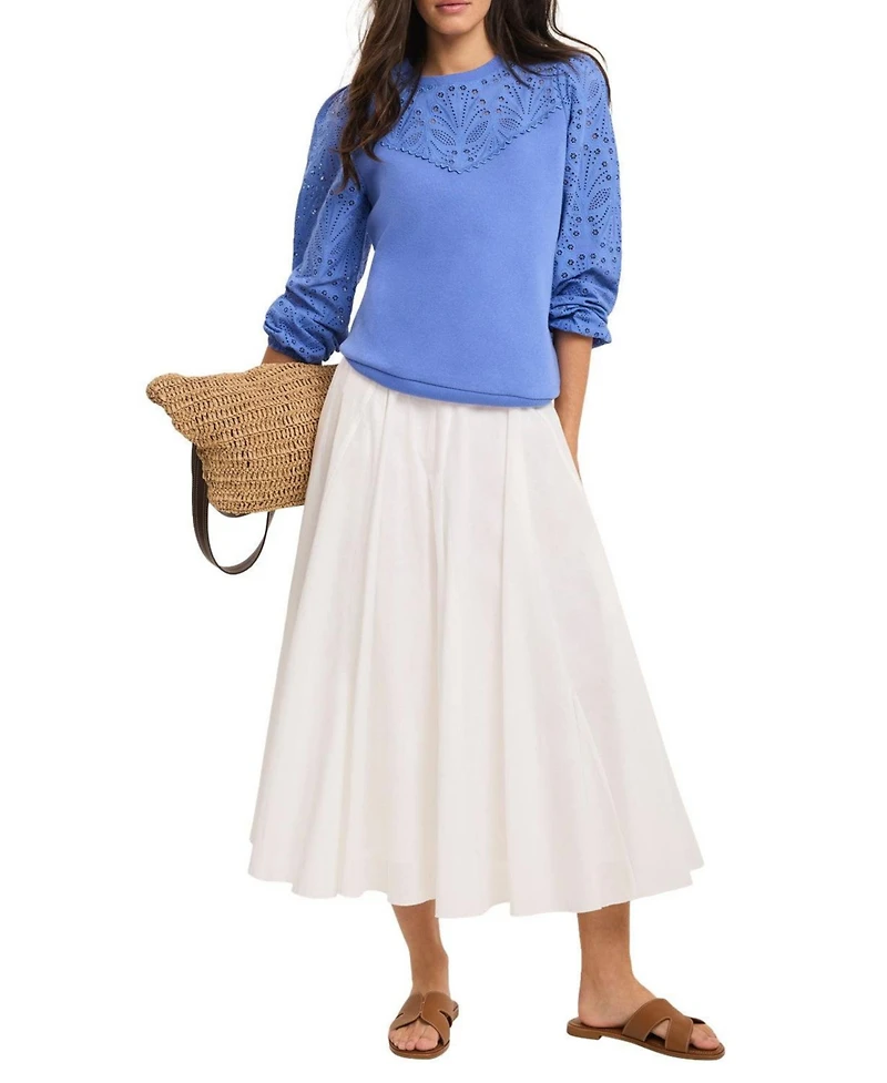 Mint Velvet Women's Cotton-Blend Broderie Blouson-Sleeve Sweatshirt