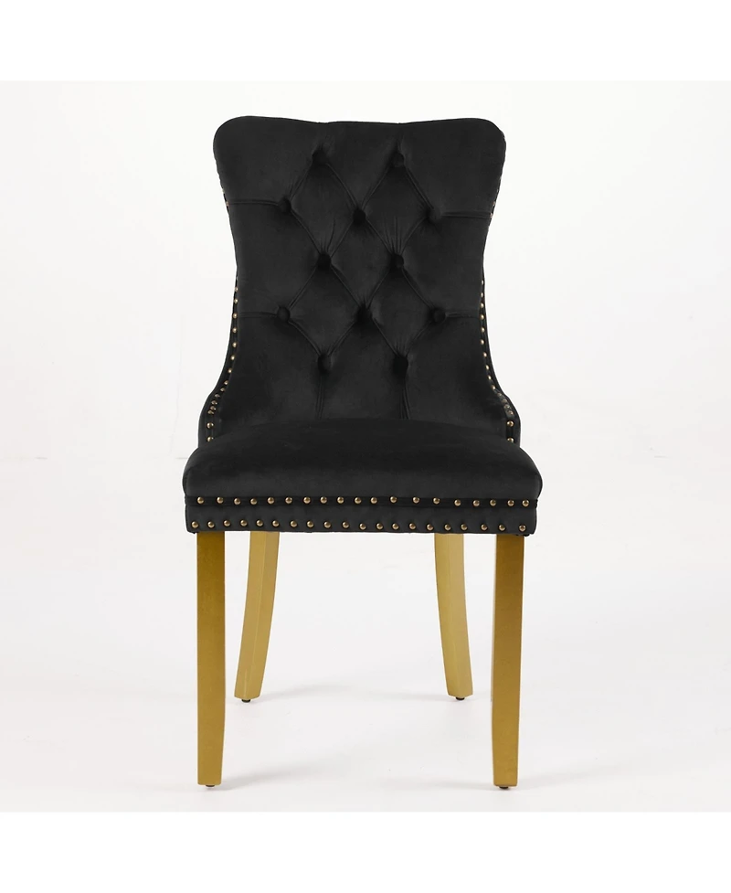 Flynama Set of 2 Velvet Mid-Century Dining Chairs, Lion Head Pull Ring Solid Wood Legs 280lbs Capacity