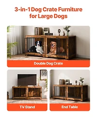 Vevor Dog Crate Furniture 75 in Indoor Wooden Dog Kennel with Divider and Tray