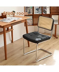 Flynama Dining Chairs Set of 2, Faux Leather Rattan Side Accent Chairs with Chrome Legs, Modern Mid Century Breuer Designed Chairs