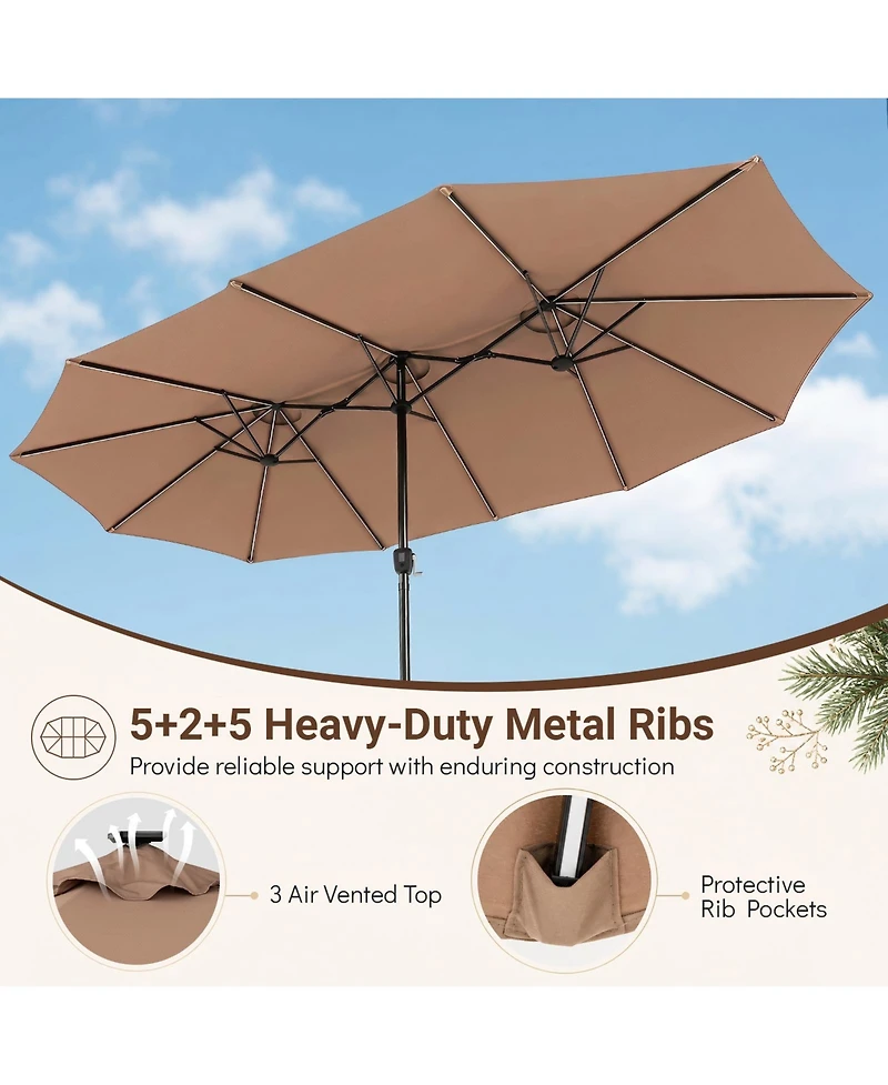 Gymax 15.5 Feet Extra-Large Patio Umbrella with 12 Ribs Light Modes 144 Solar Led Lights