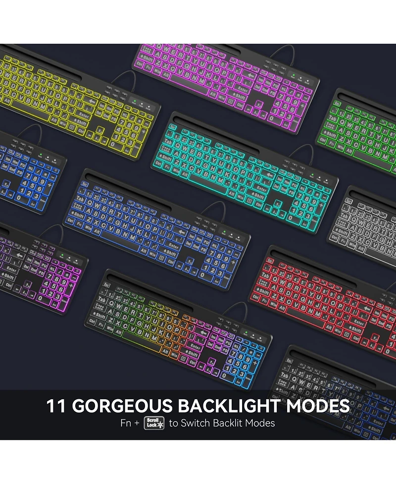 Lofree Large Print Wired Rgb-Backlit Gaming Keyboard