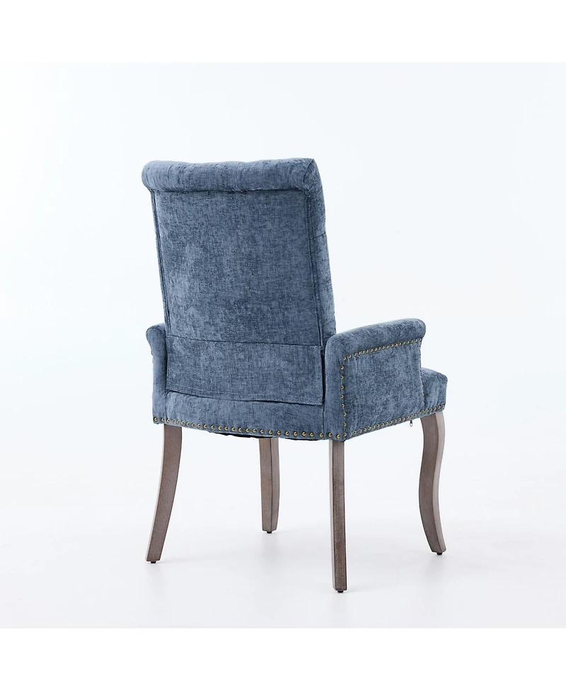 Flynama Single Pack Chenille Upholstered Tufted Solid Wood Leg Arm Dining Chair