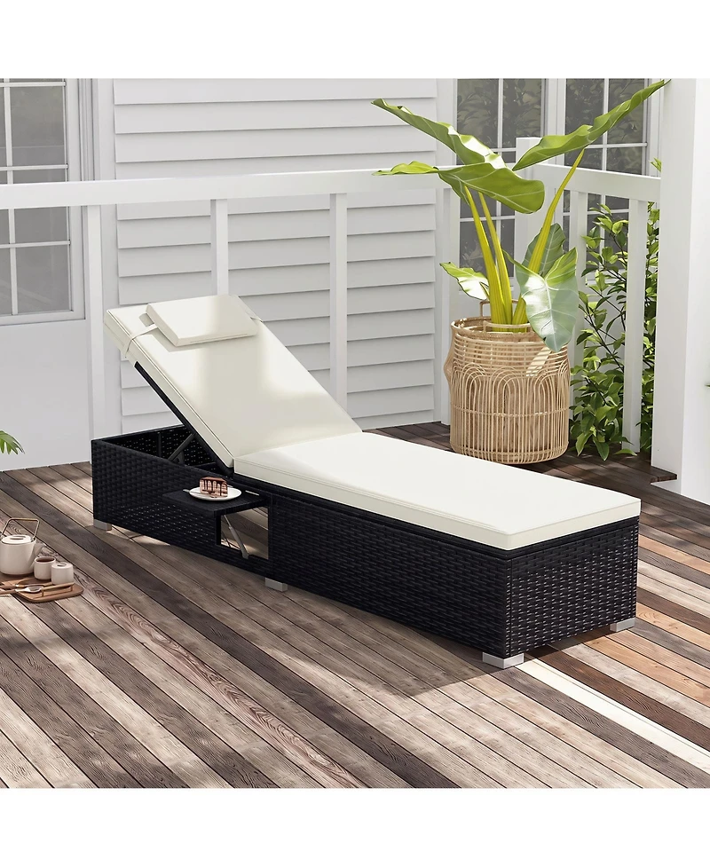 Gymax Patio Chaise Lounge With 6-level Backrest Comfy Seat Cushion and Headrest Backyard Mix