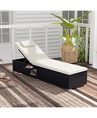 Gymax Patio Chaise Lounge With 6-level Backrest Comfy Seat Cushion and Headrest Backyard Mix