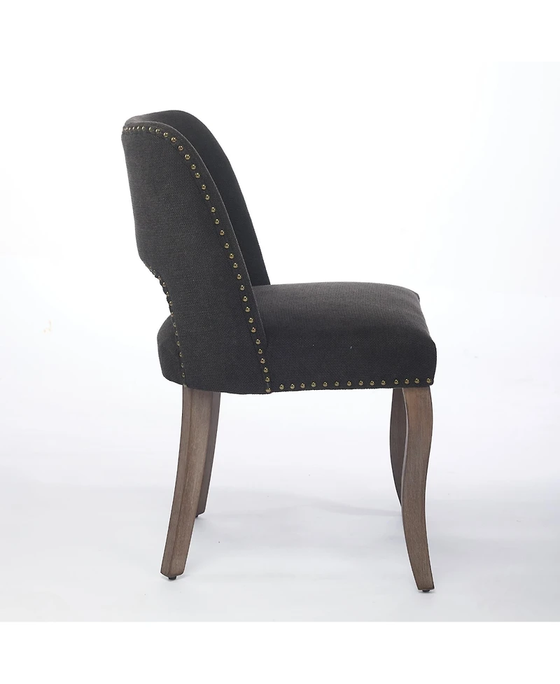 Flynama Set of 2 Hollow Back Fabric Dining Chairs, Curved Solid Wood Legs With Handmade Copper Nails